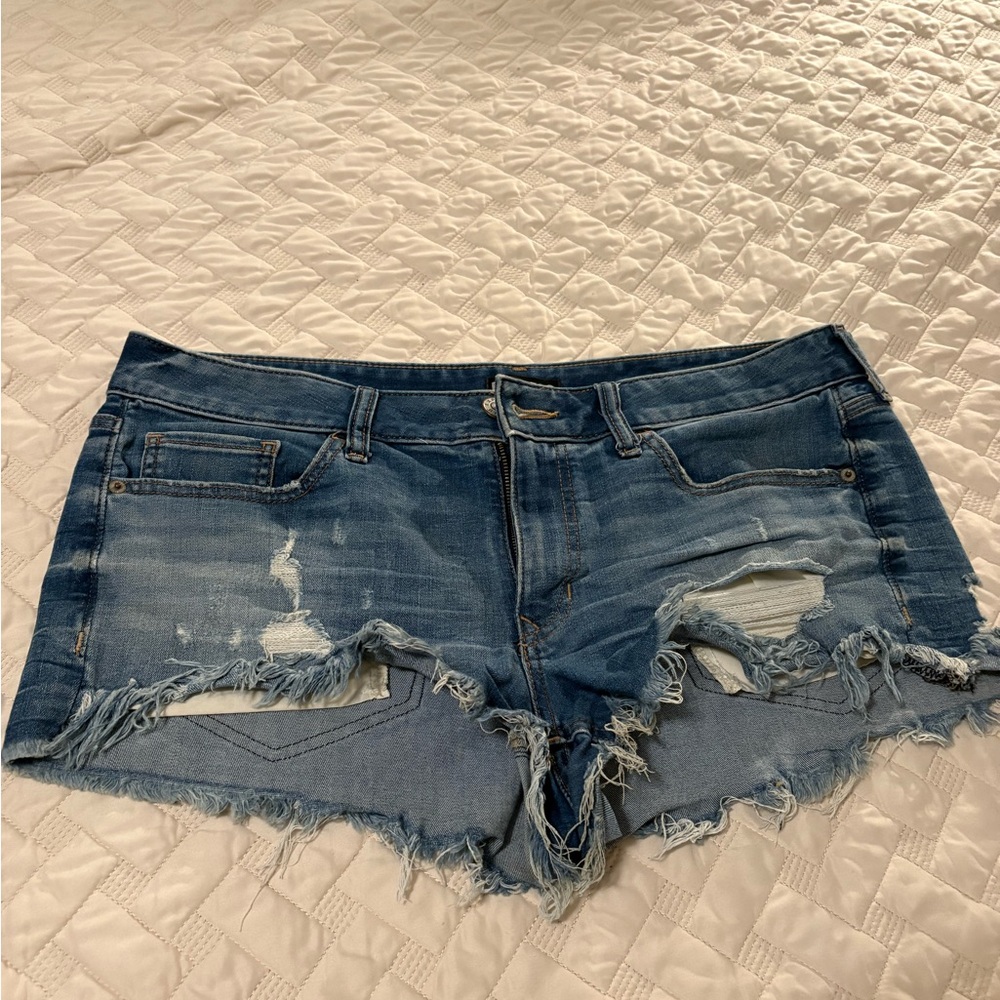 Express Blue Distressed Jean Shorts